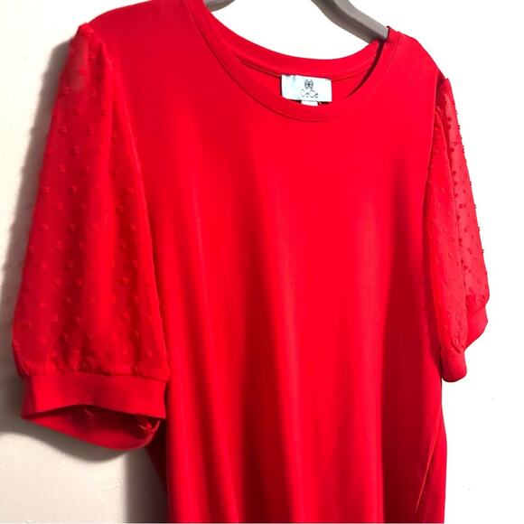 CeCe Red Pullover Blouse Shirt Puff Sleeve Womens Large - Picture 2 of 7